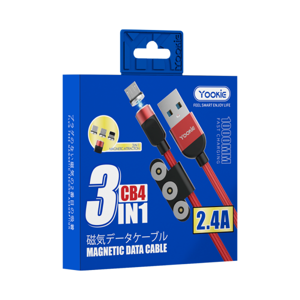 Магнитен кабел за данни Yookie CB4 3 в 1 Micro USB Lightning Type-C 1.0m Различни цветове - 40152 - 02