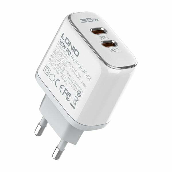 Мрежово зарядно устройство LDNIO A2528M MFi 35W 2 x Type-C F PD С Кабел Type-C към Lightning Бял - 40280 - 02