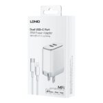 Мрежово зарядно устройство LDNIO A2528M MFi 35W 2 x Type-C F PD С Кабел Type-C към Lightning Бял - 40280 - 05