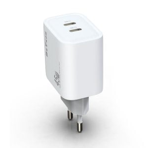 Мрежово зарядно устройство DeTech DE-PD 45W GaN 2 x Type-C F Бял - 40340