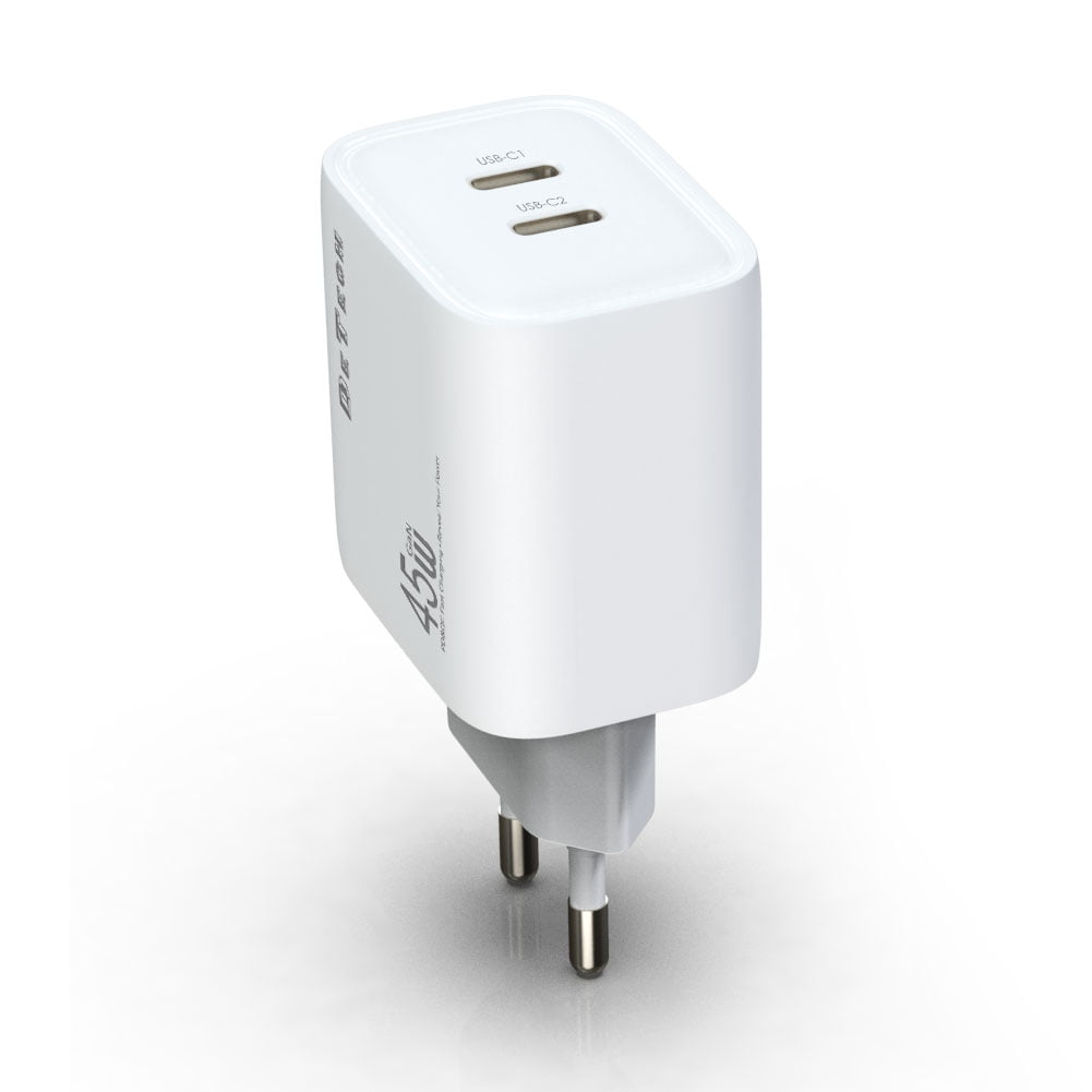 Мрежово зарядно устройство DeTech DE-PD 45W GaN 2 x Type-C F Бял - 40340 Мрежово зарядно устройство DeTech DE-PD 45W GaN 2 x Type-C F Бял - 40340