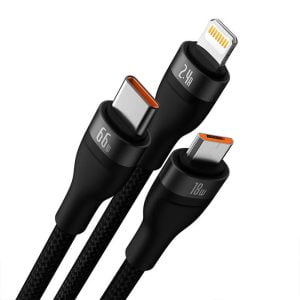 Кабел за зареждане Baseus Flash 3 в 1 Micro USB Lightning Type-C 66W 1.2m Черен - 40492 - 02
