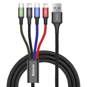 Кабел за зареждане Baseus Fast 4 в 1 Micro USB 2 x Lightning Type-C 1.2m Черен - 40493