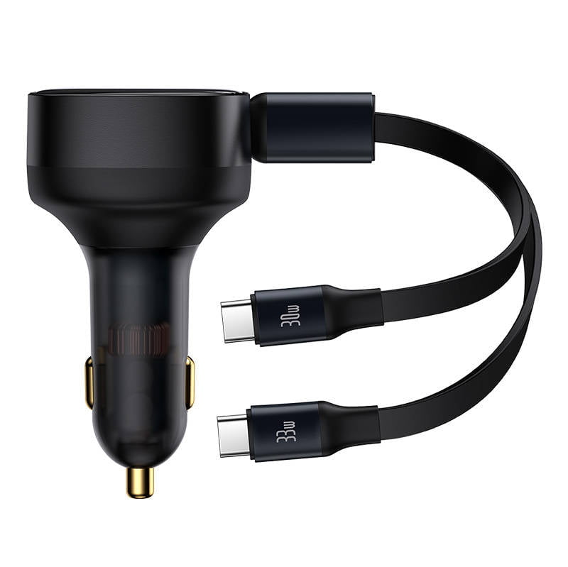Зарядно устройство за кола Baseus Enjoyment Pro 33W 2xType-C Кабел Черен - 40500 Зарядно устройство за кола Baseus Enjoyment Pro 33W 2xType-C Кабел Черен - 40500