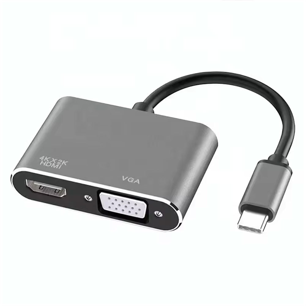 Преходник DeTech 2в1 USB-C – HDMI+VGA 4K 30Hz 3D Сив - 17842 Преходник DeTech 2в1 USB-C – HDMI+VGA 4K 30Hz 3D Сив - 17842