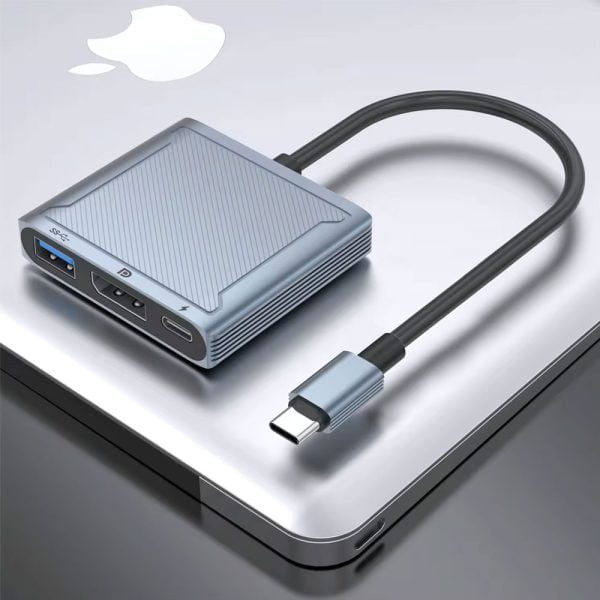 Преходник DeTech USB-C - DP 8K 60HZ USB3.0 PD 60W Сив - 17845 - 02