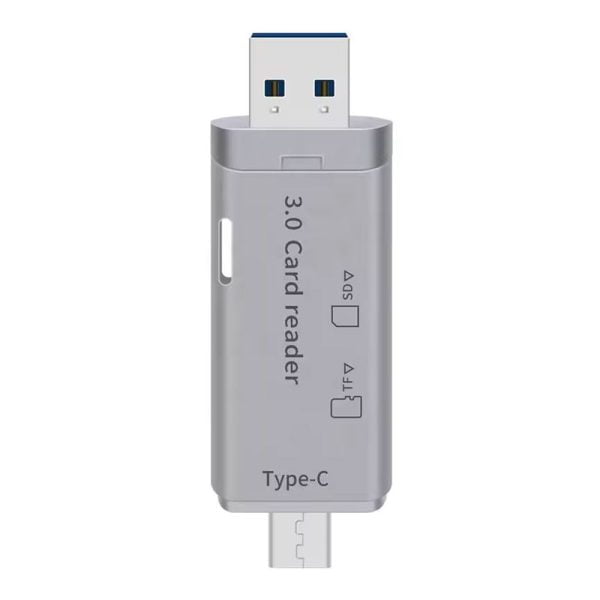 Четец за карти DeTech USB Type-C - USB 3.0 OTG SD TF сребрист - 17854 - 03
